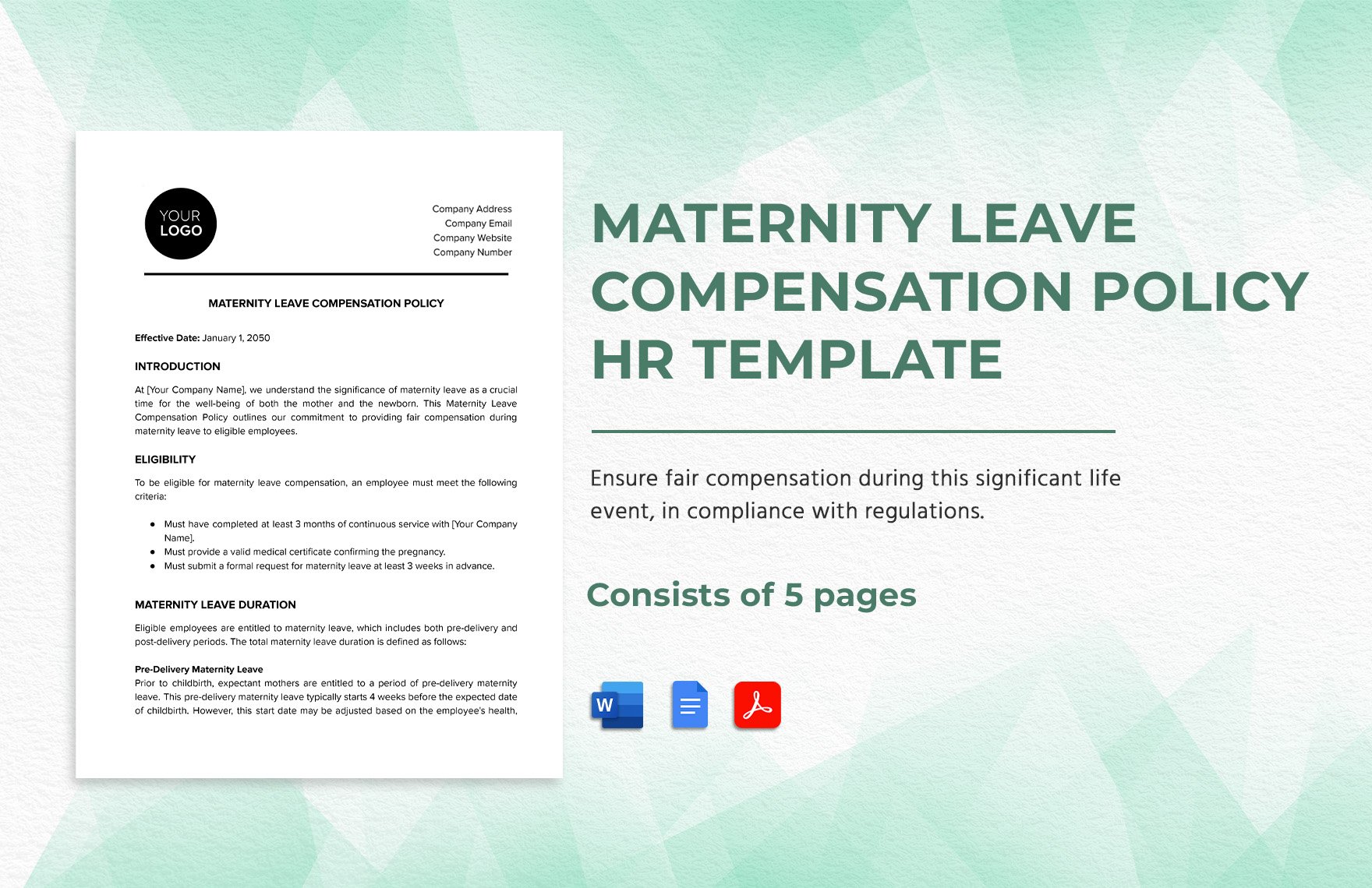 Maternity Leave Compensation Policy HR Template