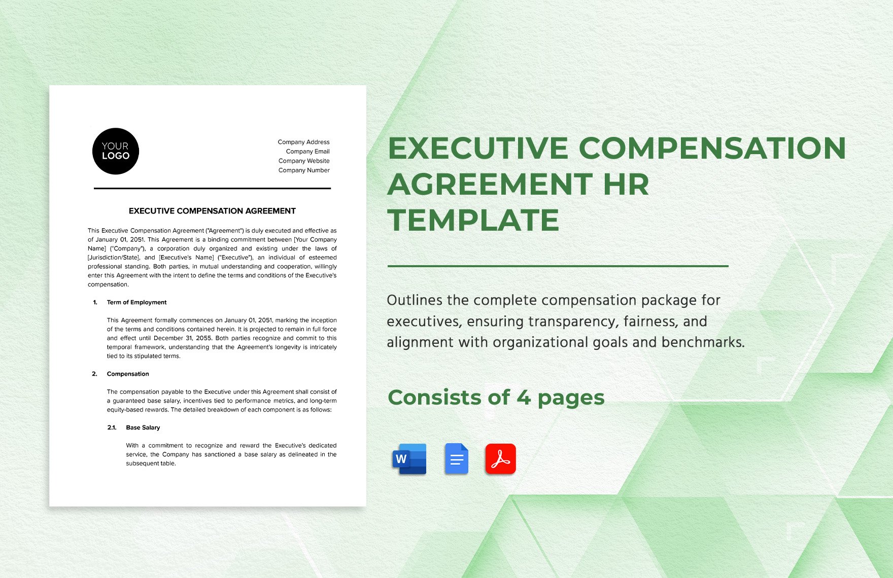 Executive Compensation Agreement HR Template