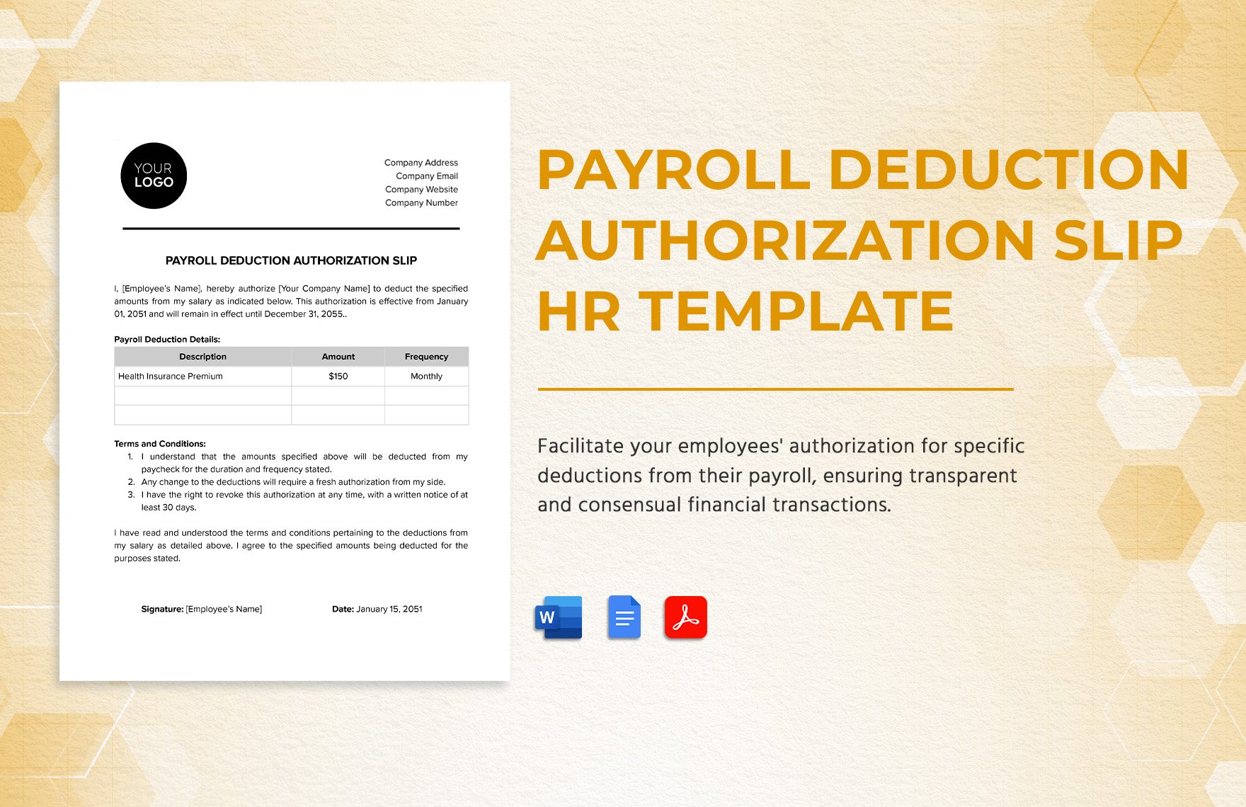 Payroll Deduction Authorization Slip HR Template
