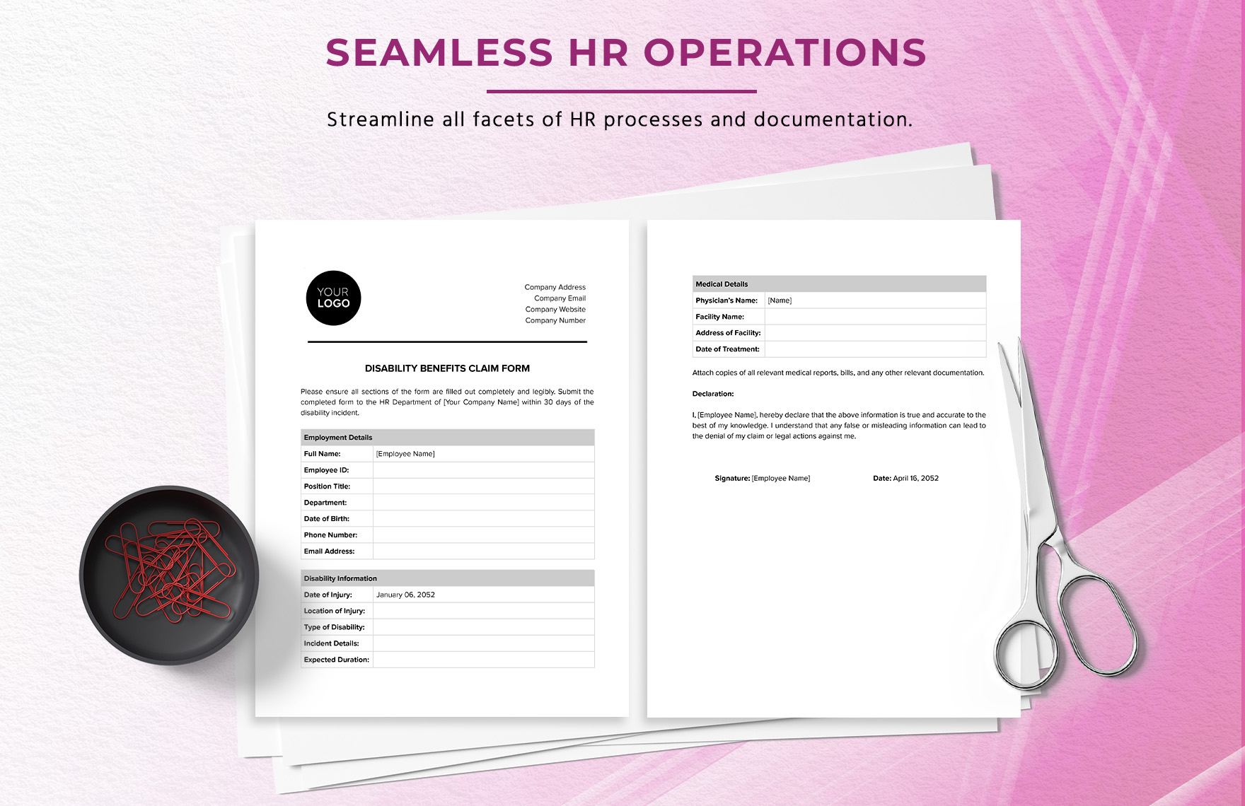 Disability Benefits Claim Form HR Template