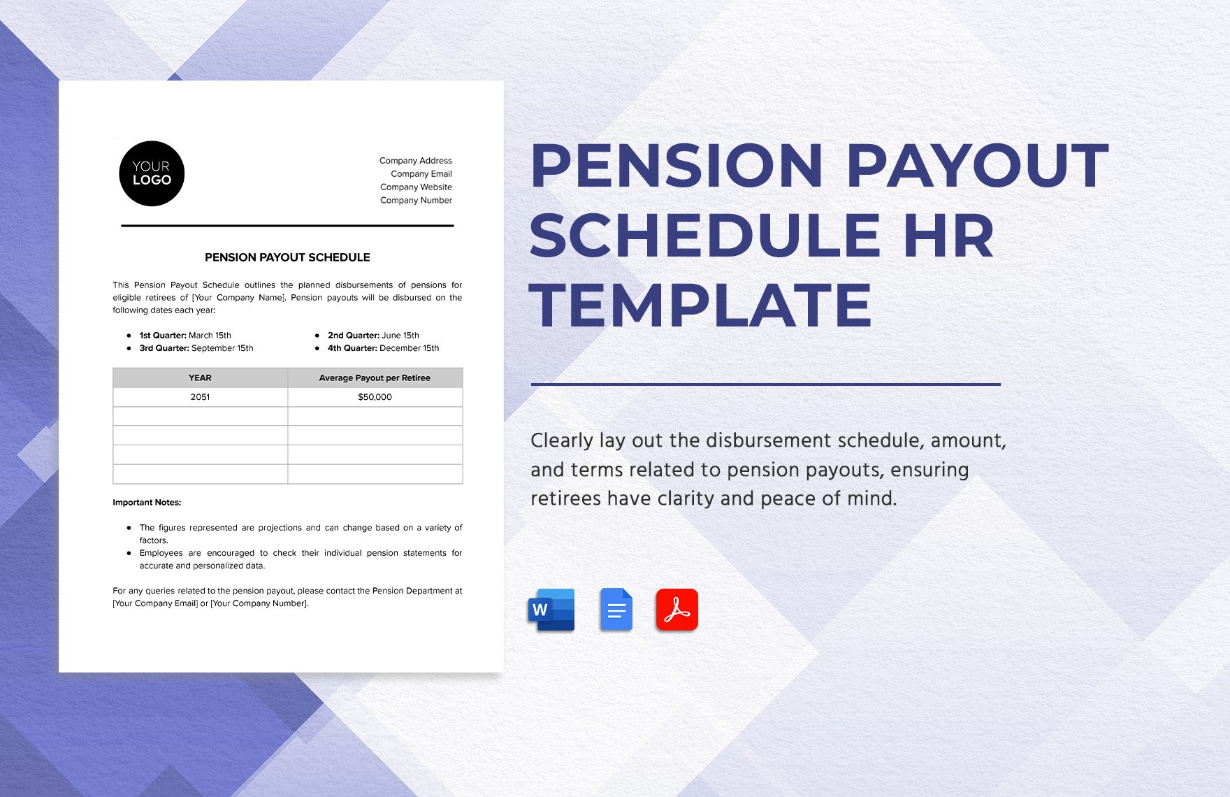 Pension Payout Schedule HR Template in Word, Google Docs, PDF