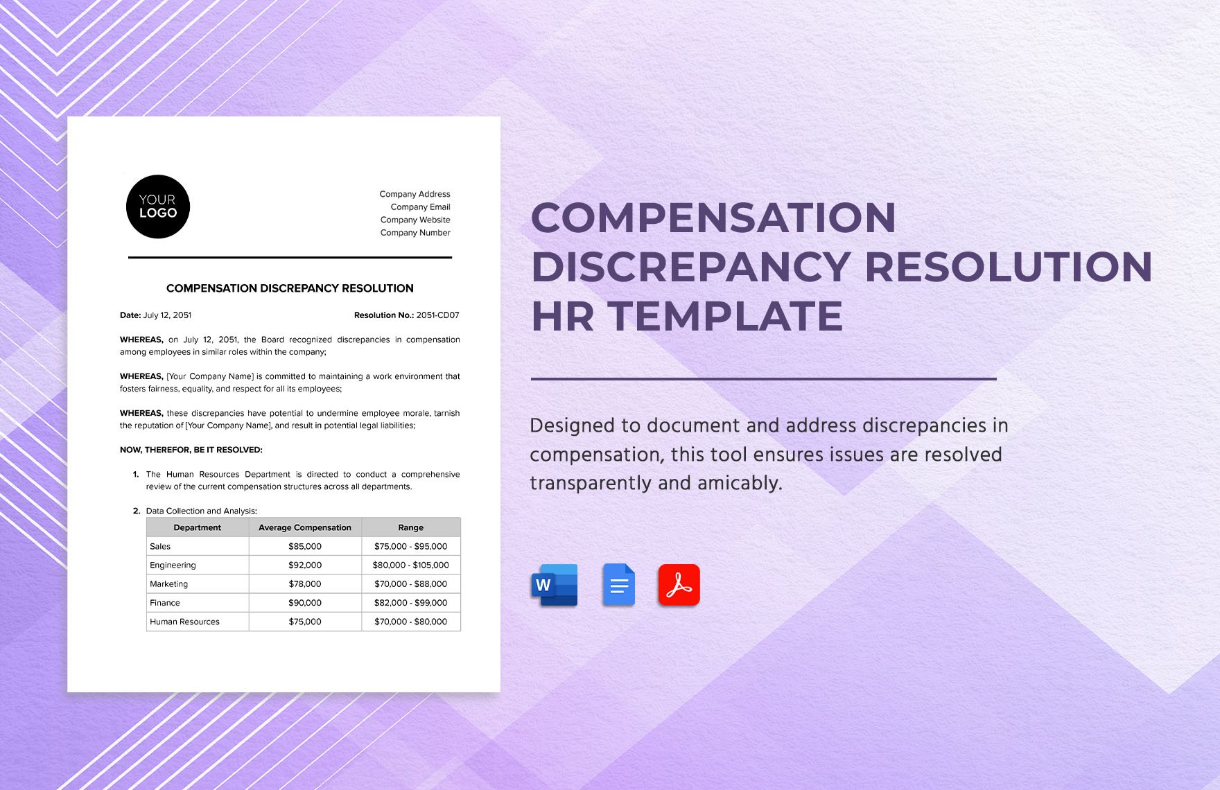 Compensation Discrepancy Resolution HR Template in Word, Google Docs, PDF