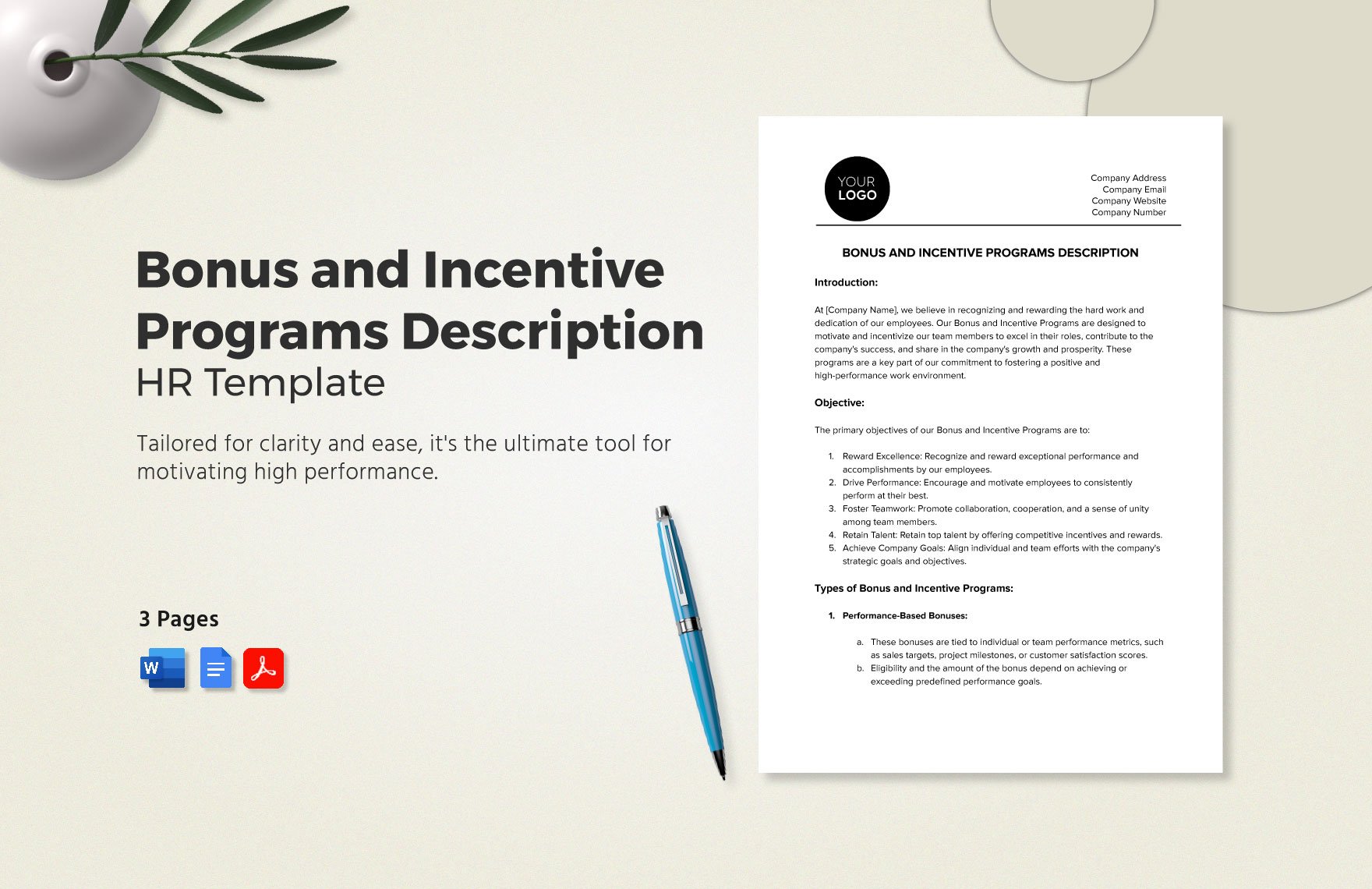 Bonus and Incentive Programs Description HR Template