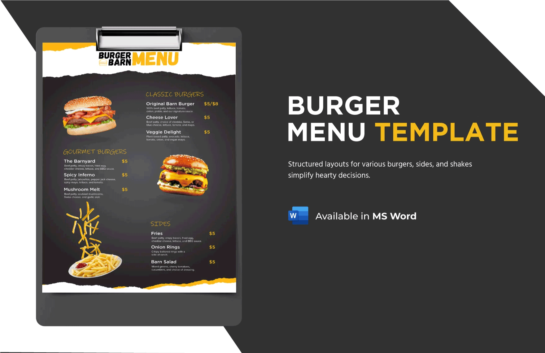 Free Burger Menu Template in Word