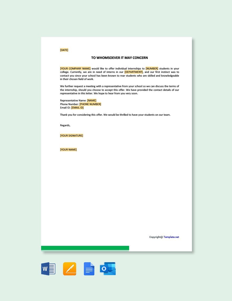 Free Internship Offer Letter To College Template