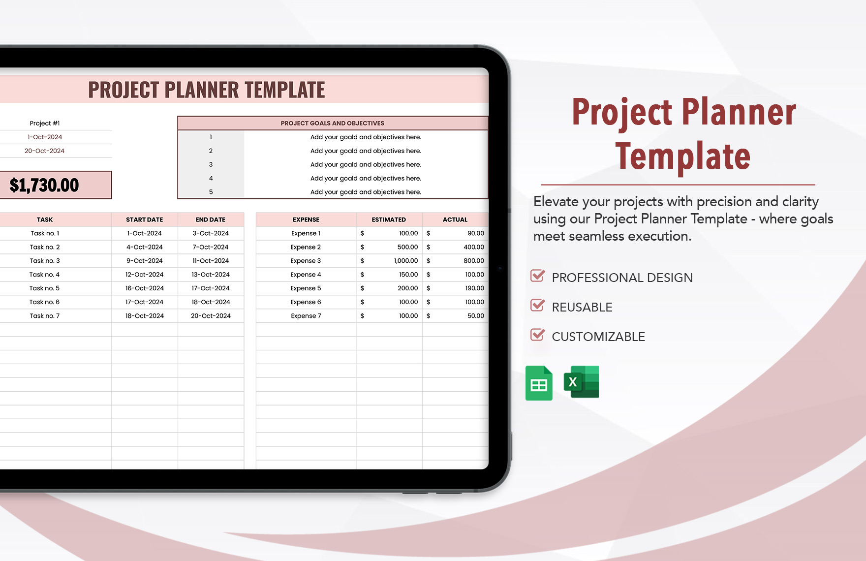 Project Planner Template In Excel Google Sheets Download Template