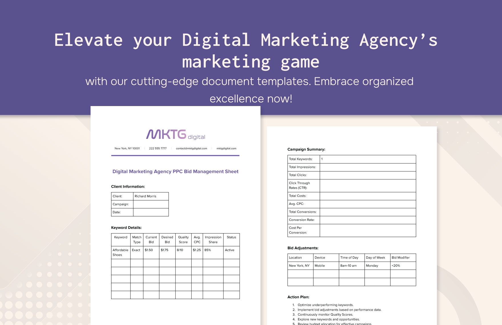 Digital Marketing Agency PPC Bid Management Sheet Template