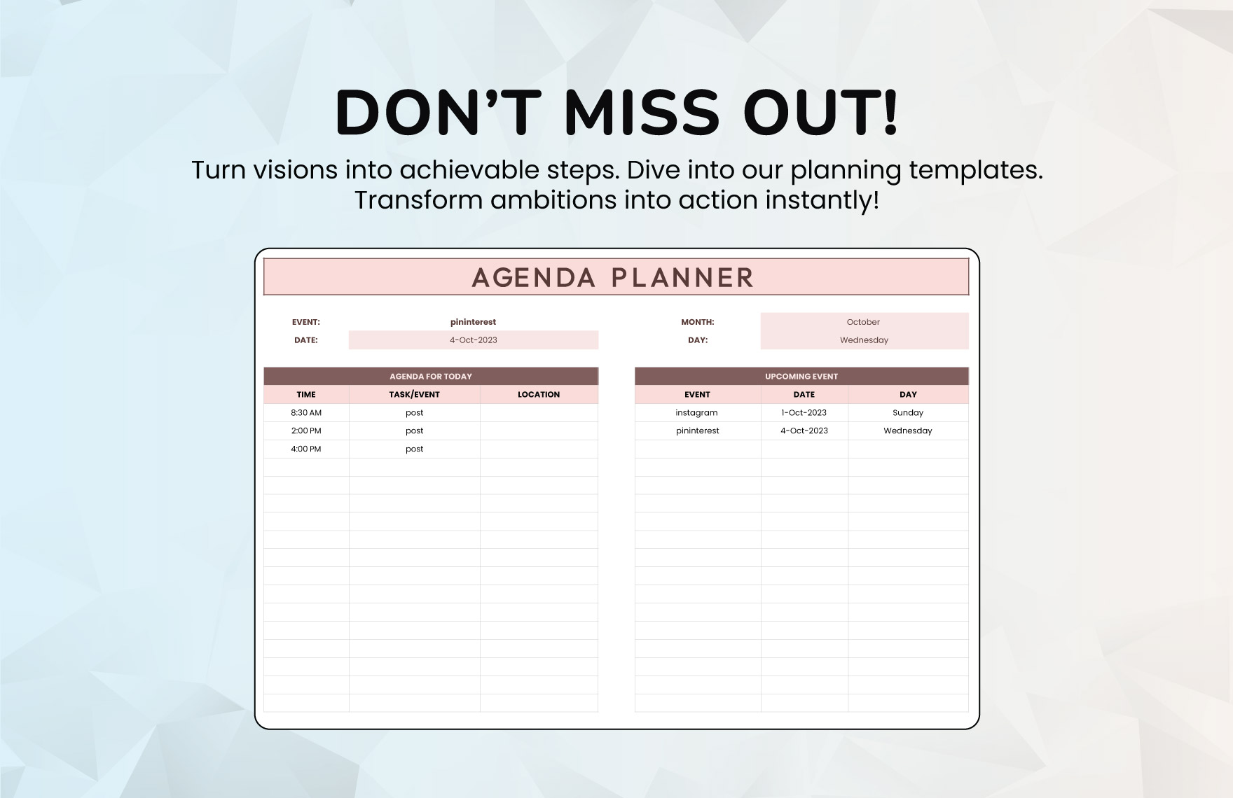 Agenda Planner Template