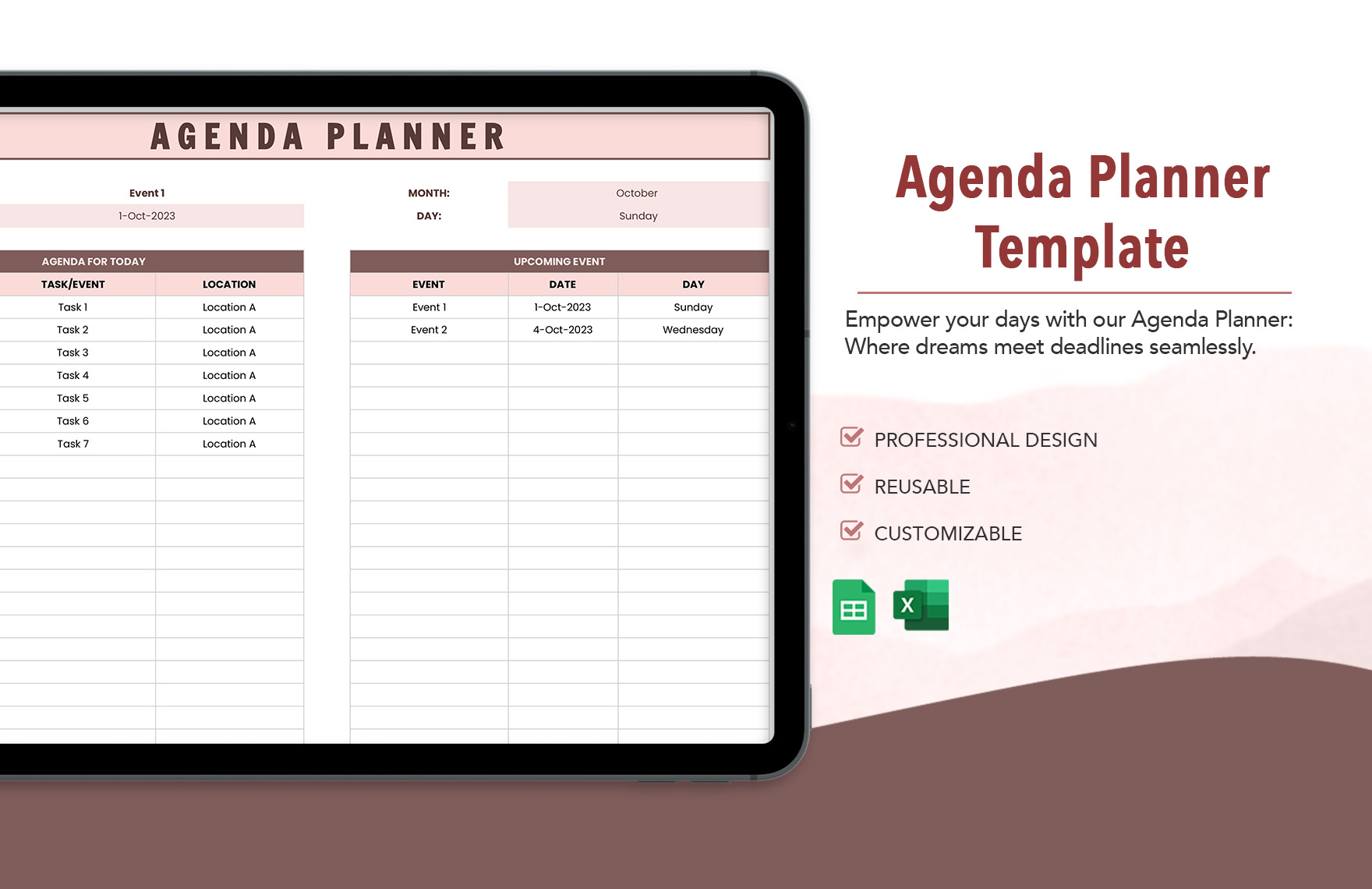 Agenda Planner Template in Excel, Google Sheets