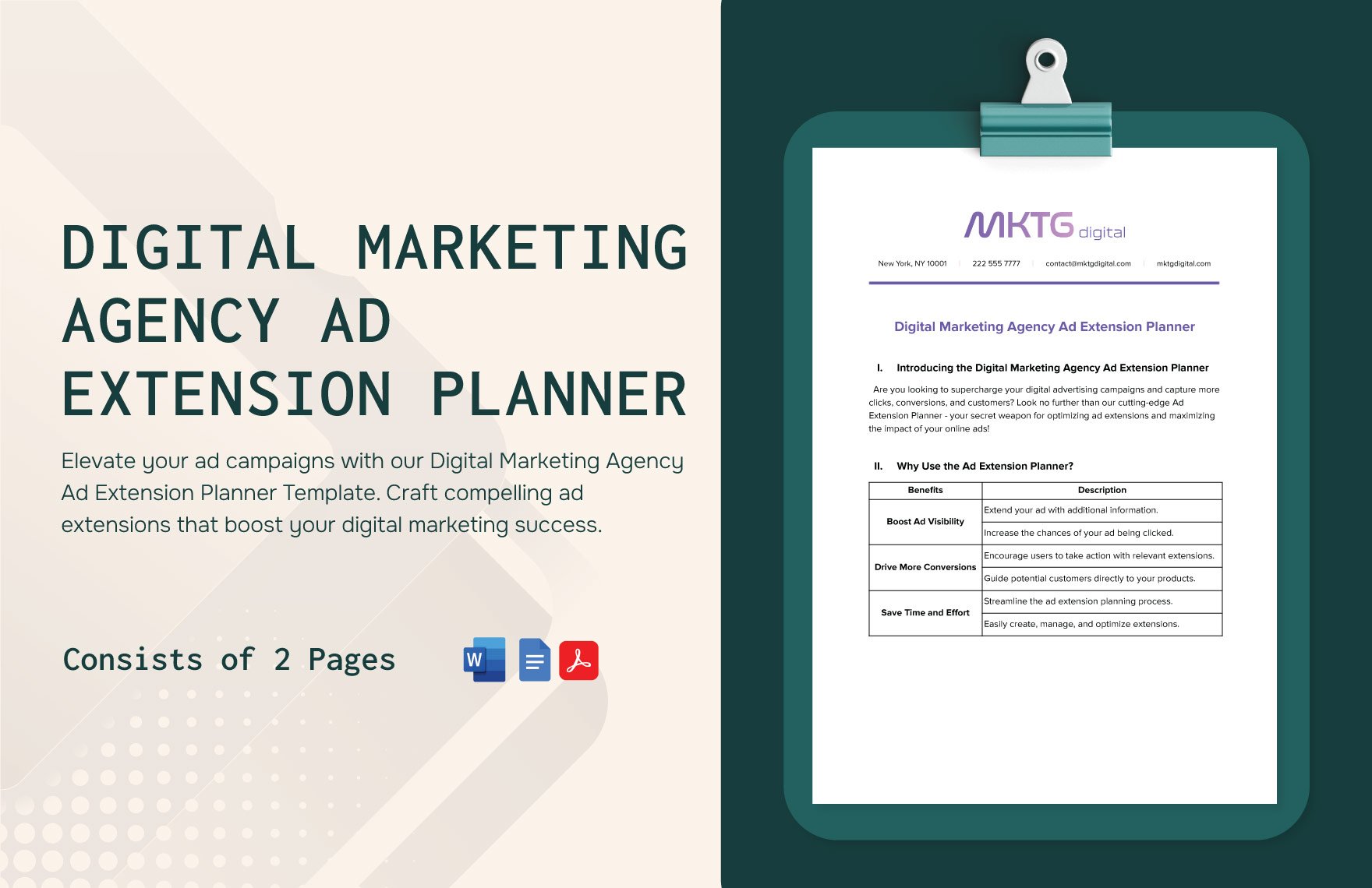 Digital Marketing Agency Ad Extension Planner Template