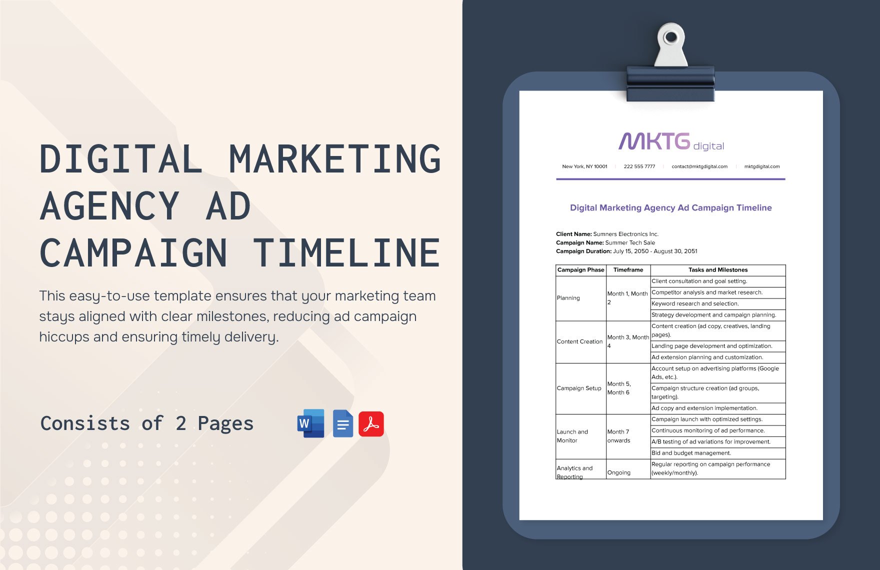 Digital Marketing Agency Ad Campaign Timeline Template in Word, Google Docs, PDF