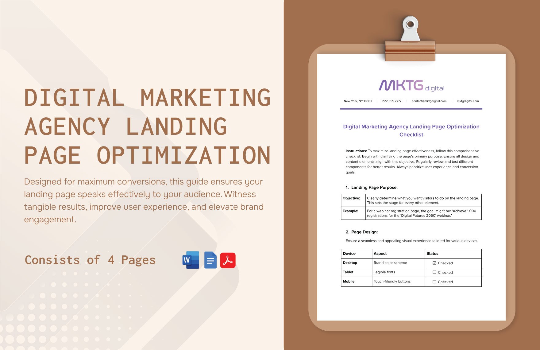 Digital Marketing Agency Landing Page Optimization Checklist Template in Word, Google Docs, PDF