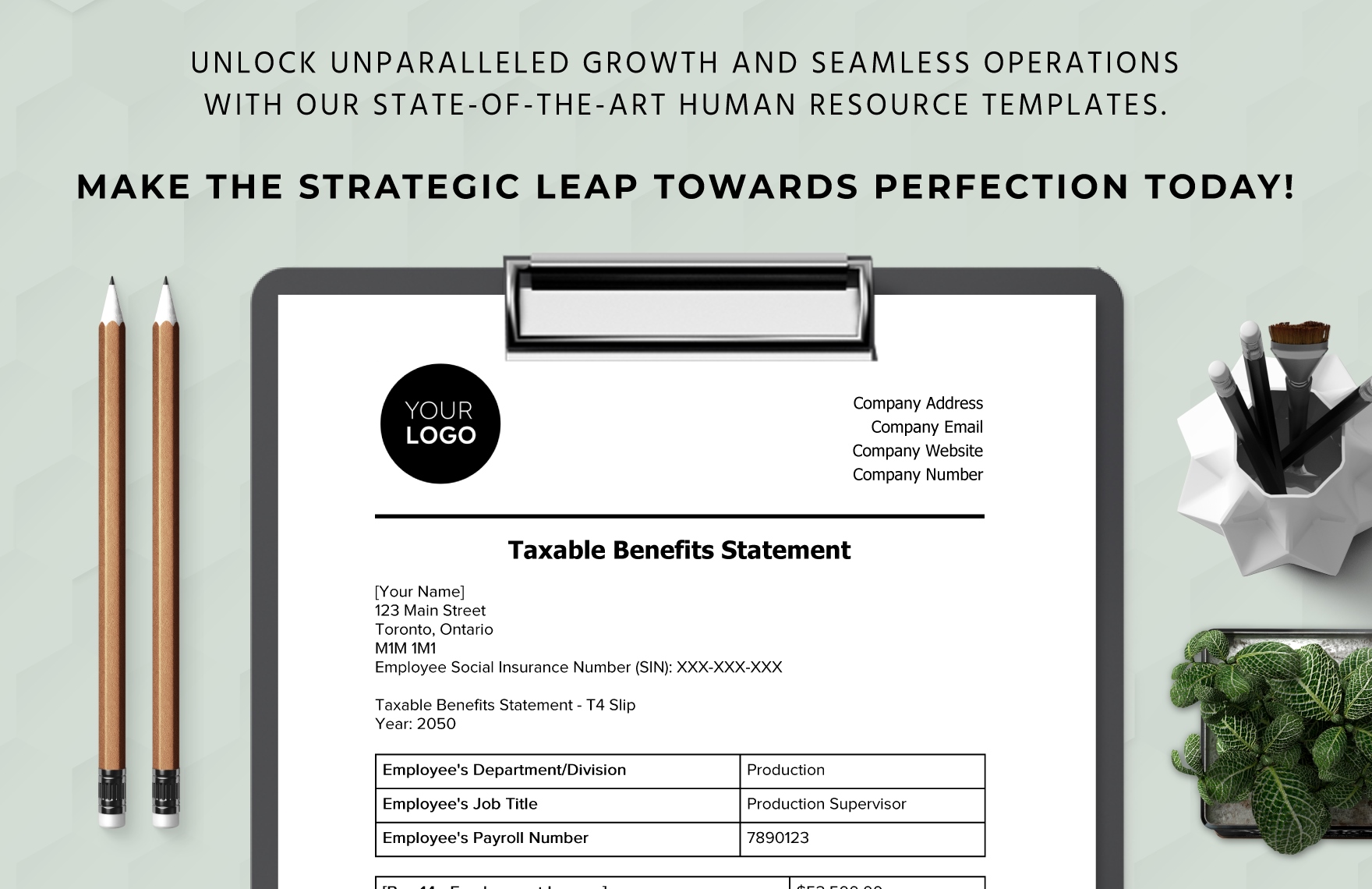 Taxable Benefits Statement HR Template