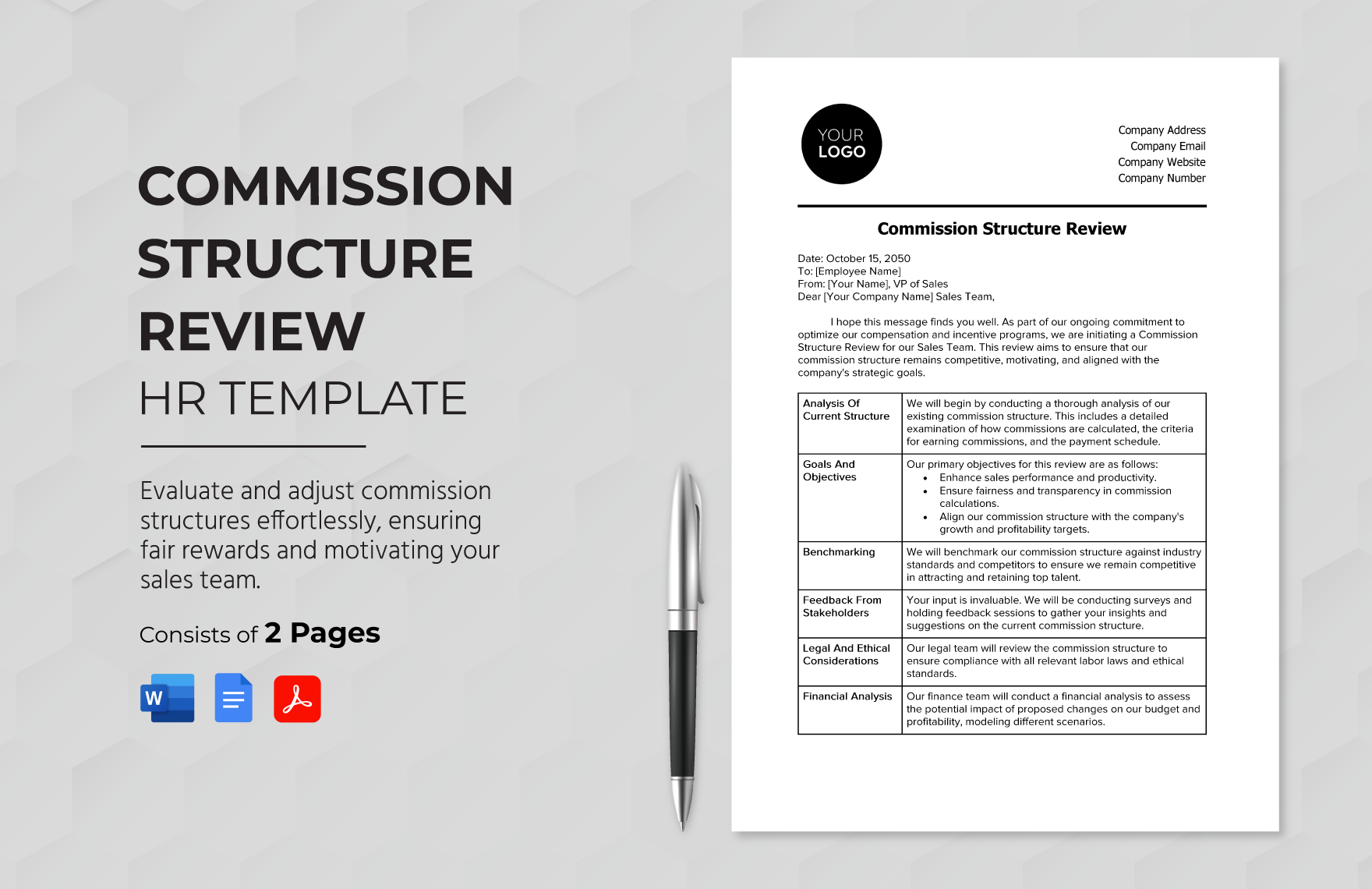Commission Structure Review HR Template in Word, Google Docs, PDF