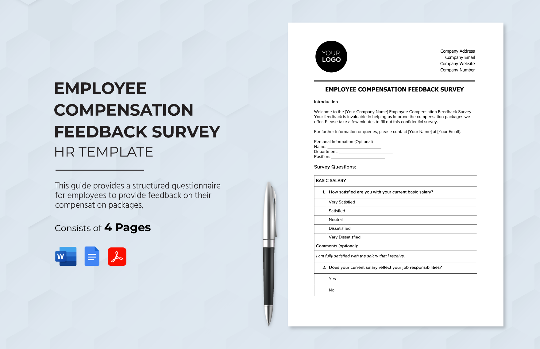 Employee Compensation Feedback Survey HR Template in Word, Google Docs, PDF
