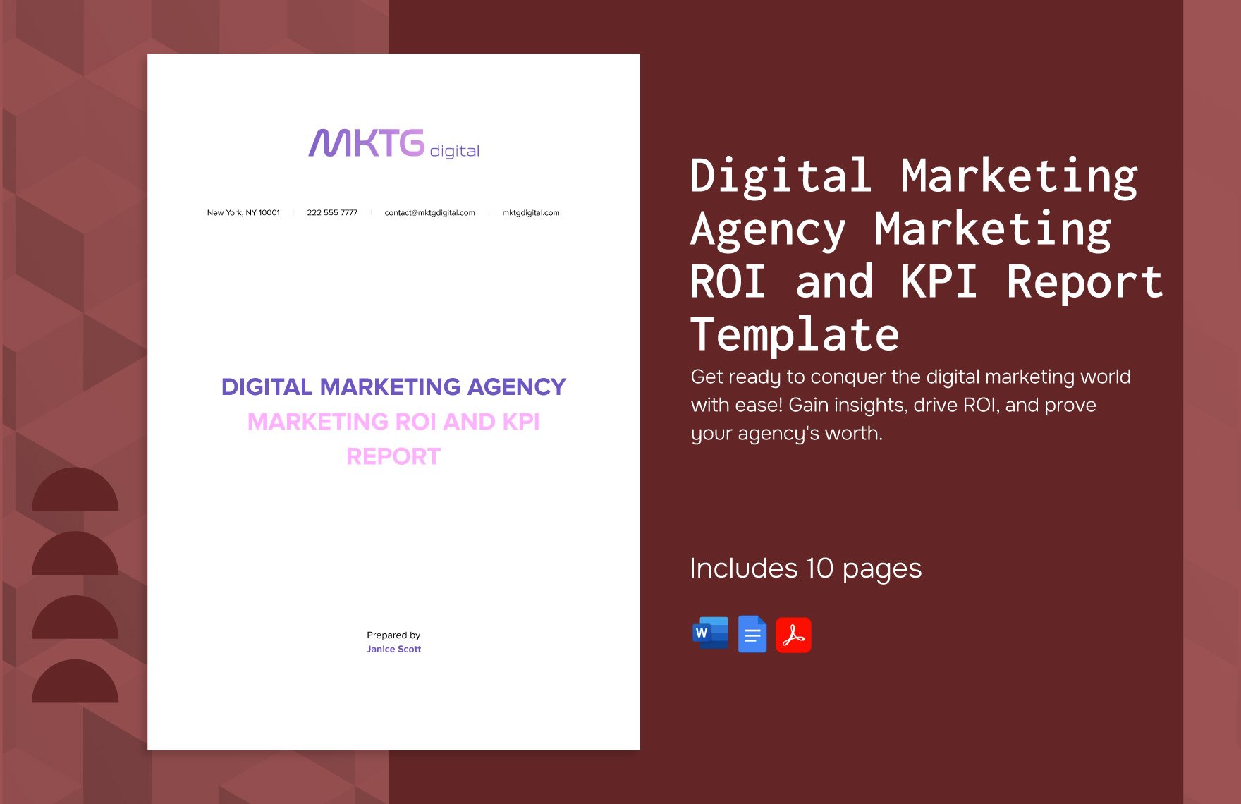 Digital Marketing Agency Marketing ROI and KPI Report Template in Word, Google Docs, PDF