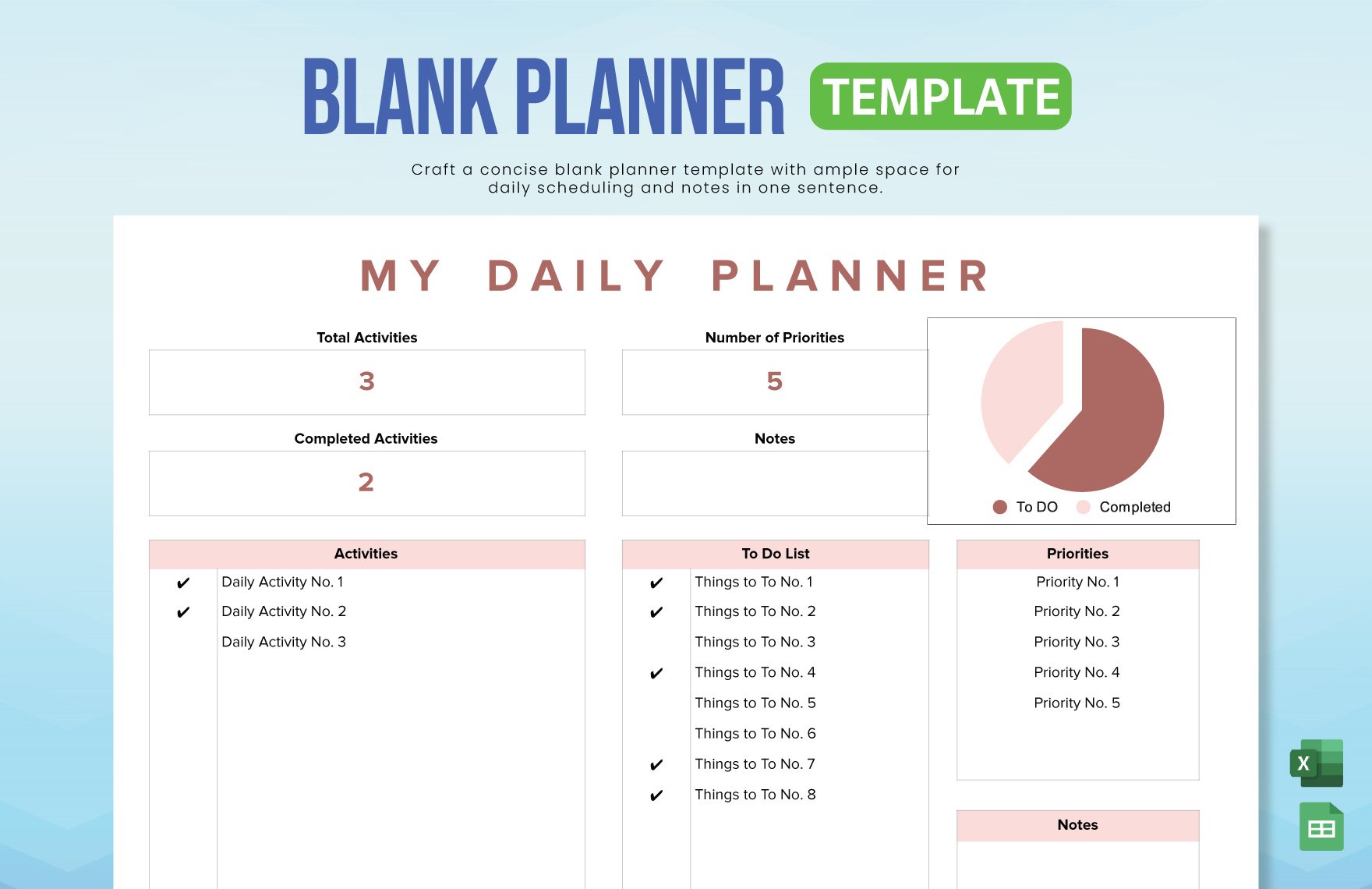 Free Blank Planner Template in Excel, Google Sheets