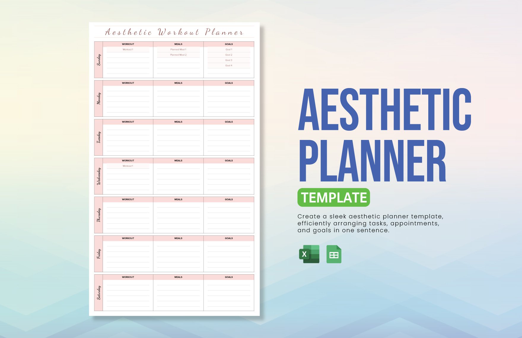 Free Aesthetic Planner Template in Excel, Google Sheets