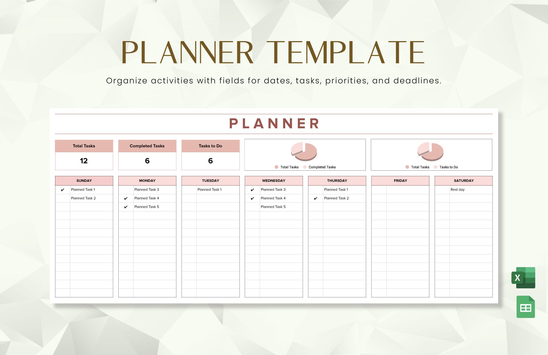 Free Planner Template in Excel, Google Sheets