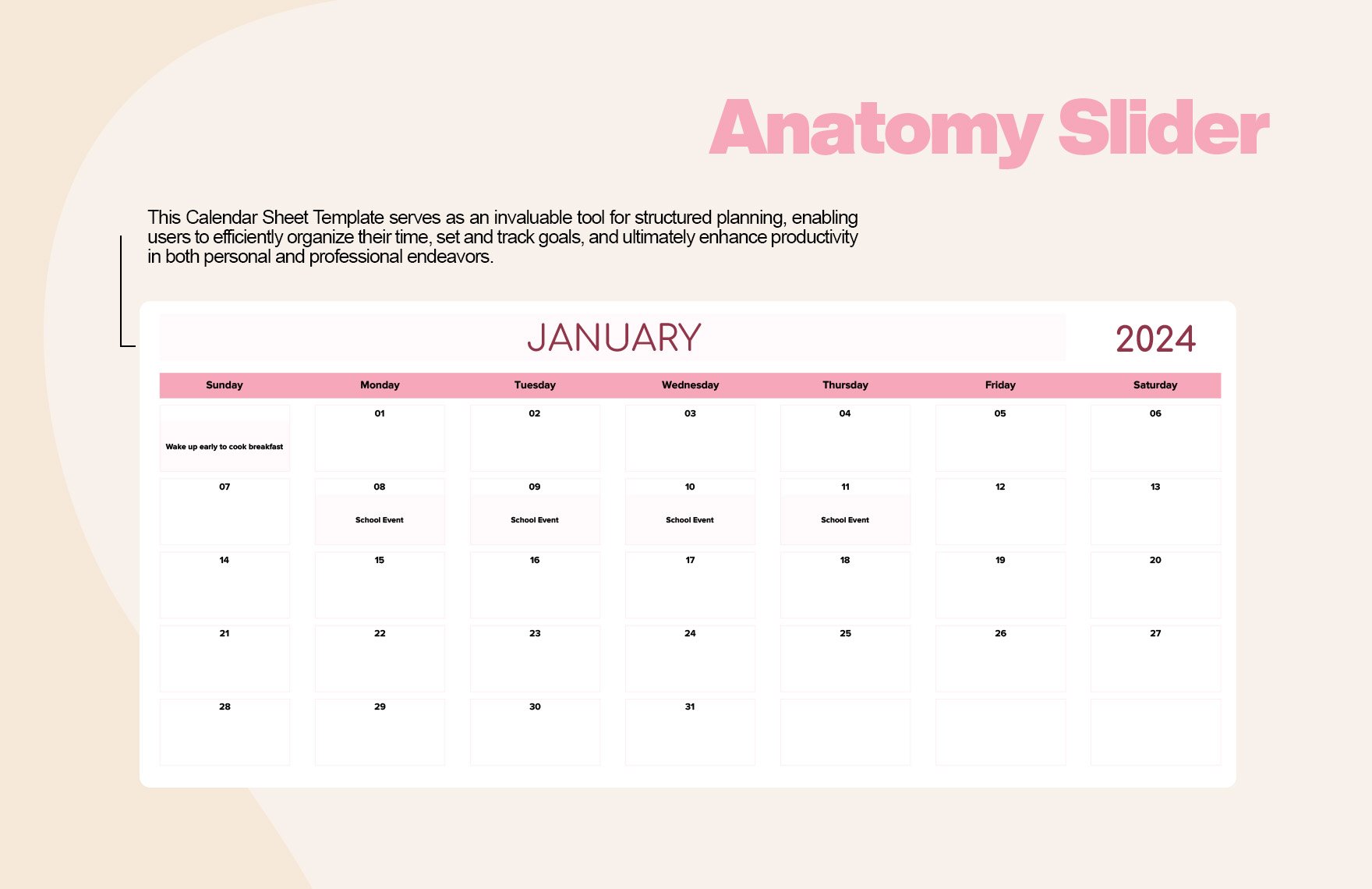 Calendar Sheet Template