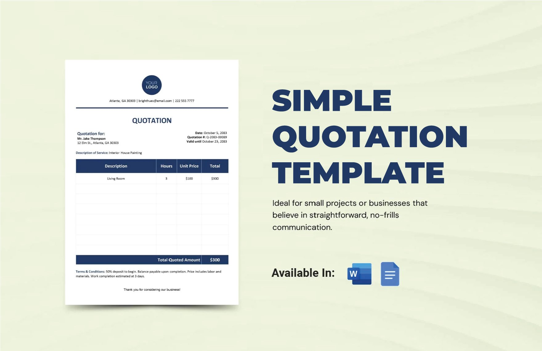 Free Simple Quotation Template in Word, Google Docs