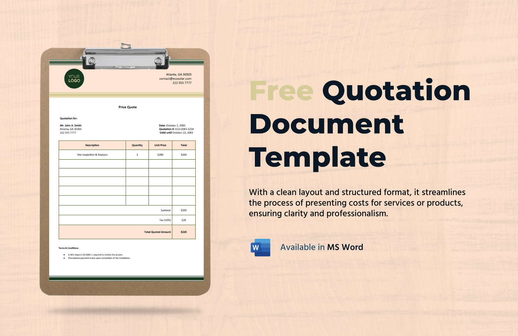Free Quotation Document Template Download In Word Template