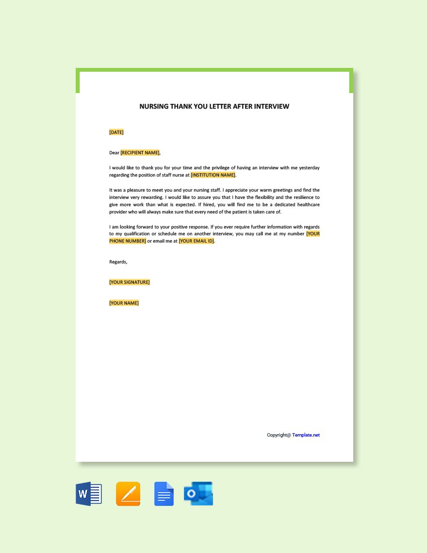 Free Nursing Thank You Letter After Interview Template