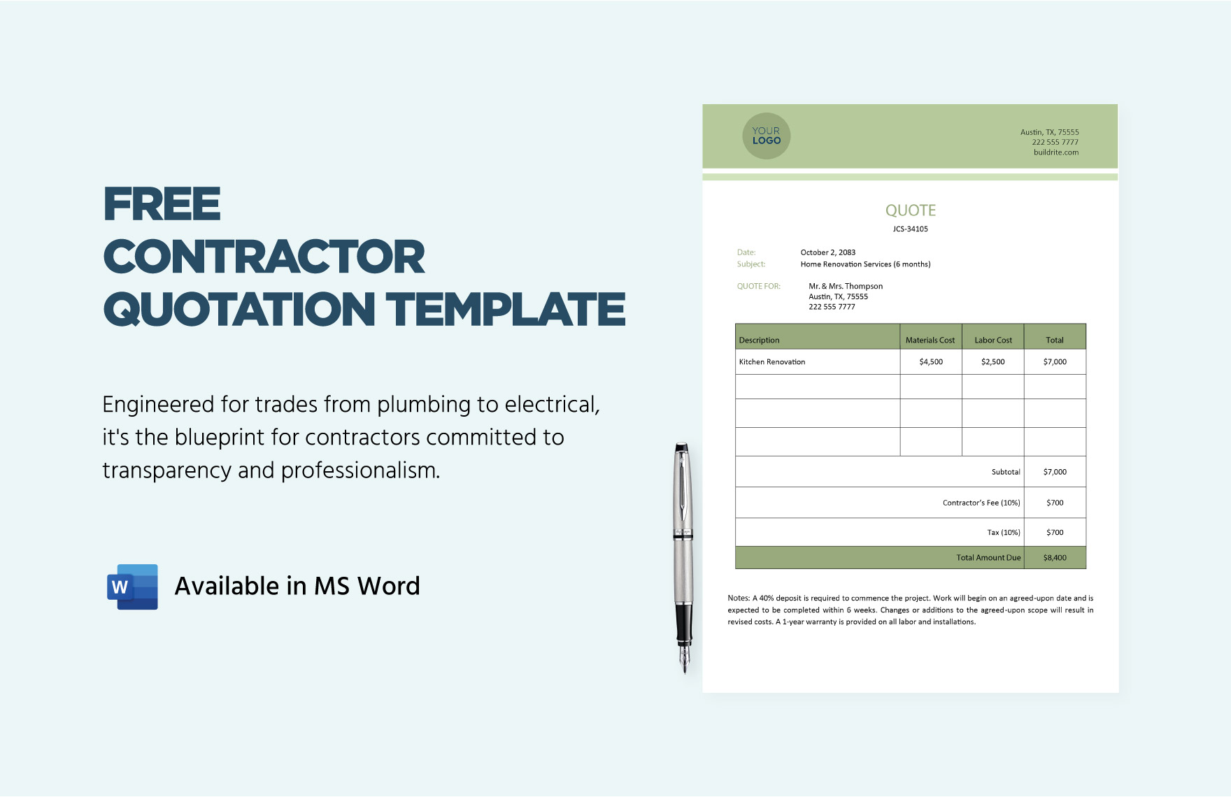Free Contractor Quotation Template