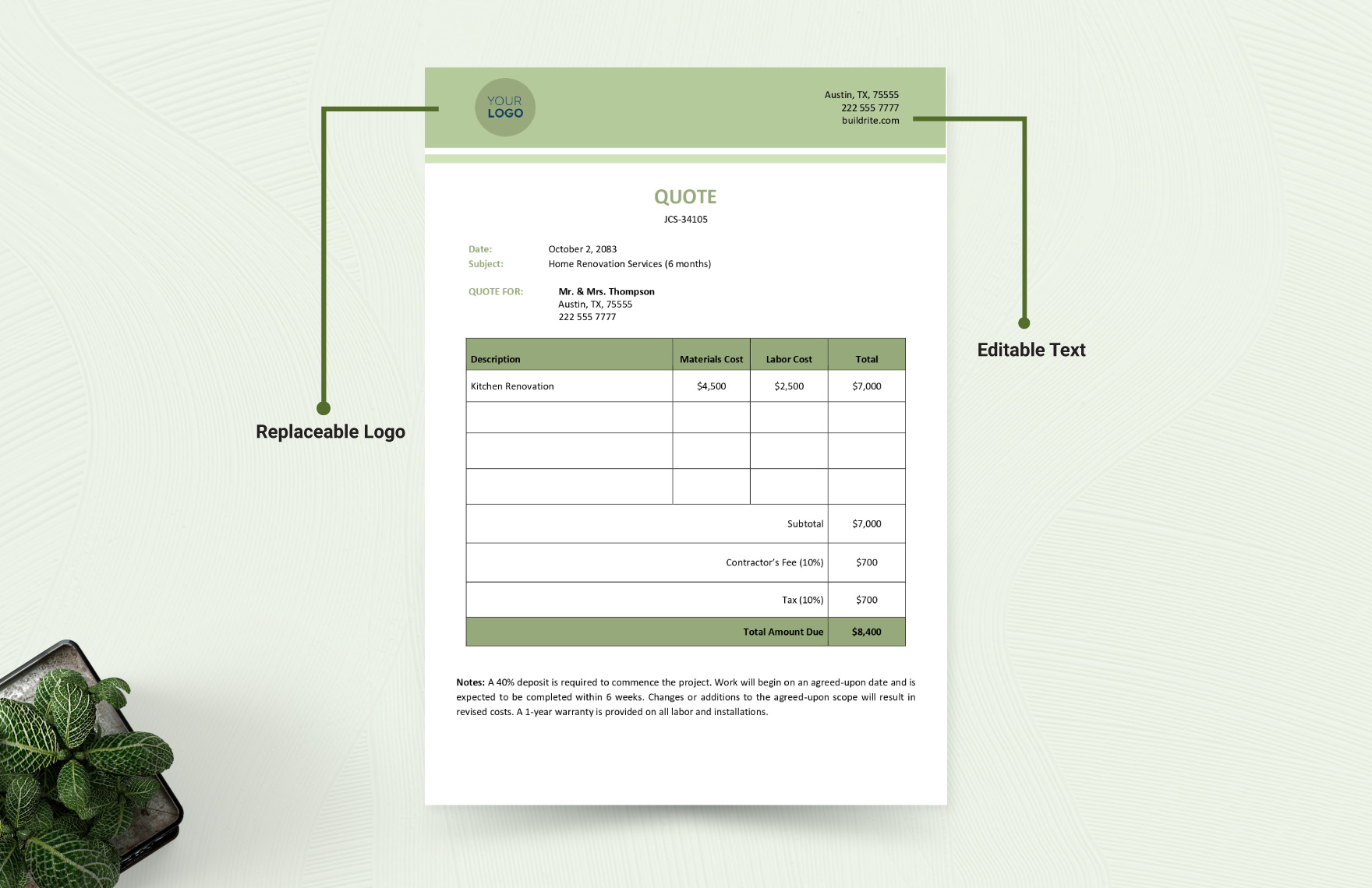 Contractor Quotation Template