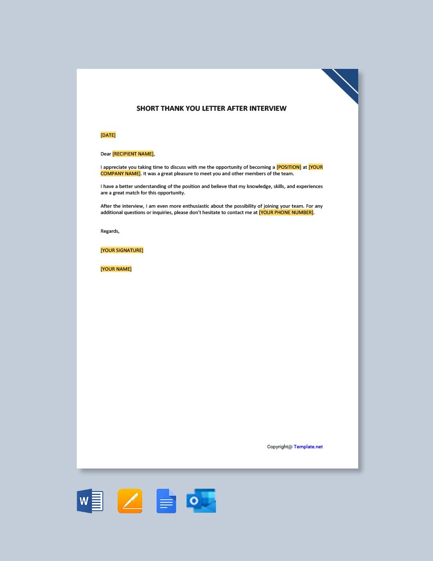 Short Thank You Letter After Interview Template
