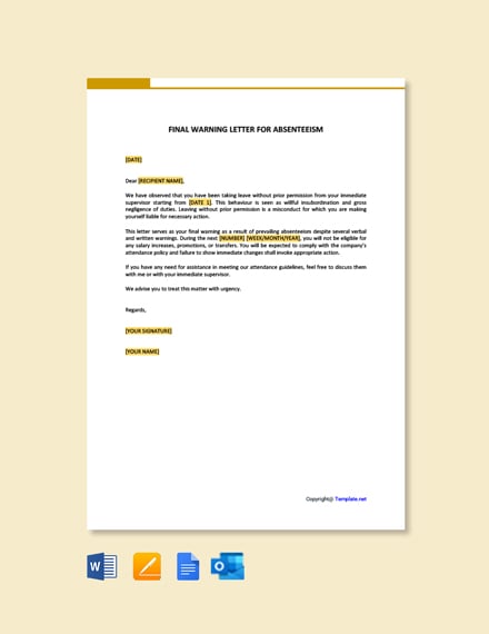 Free Final Warning Letter For Absenteeism