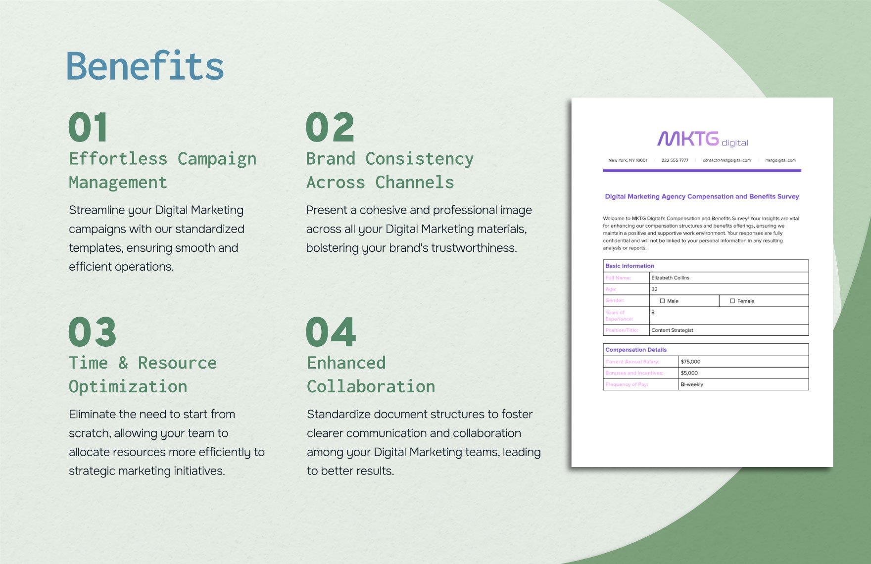 Digital Marketing Agency Compensation and Benefits Survey HR Template