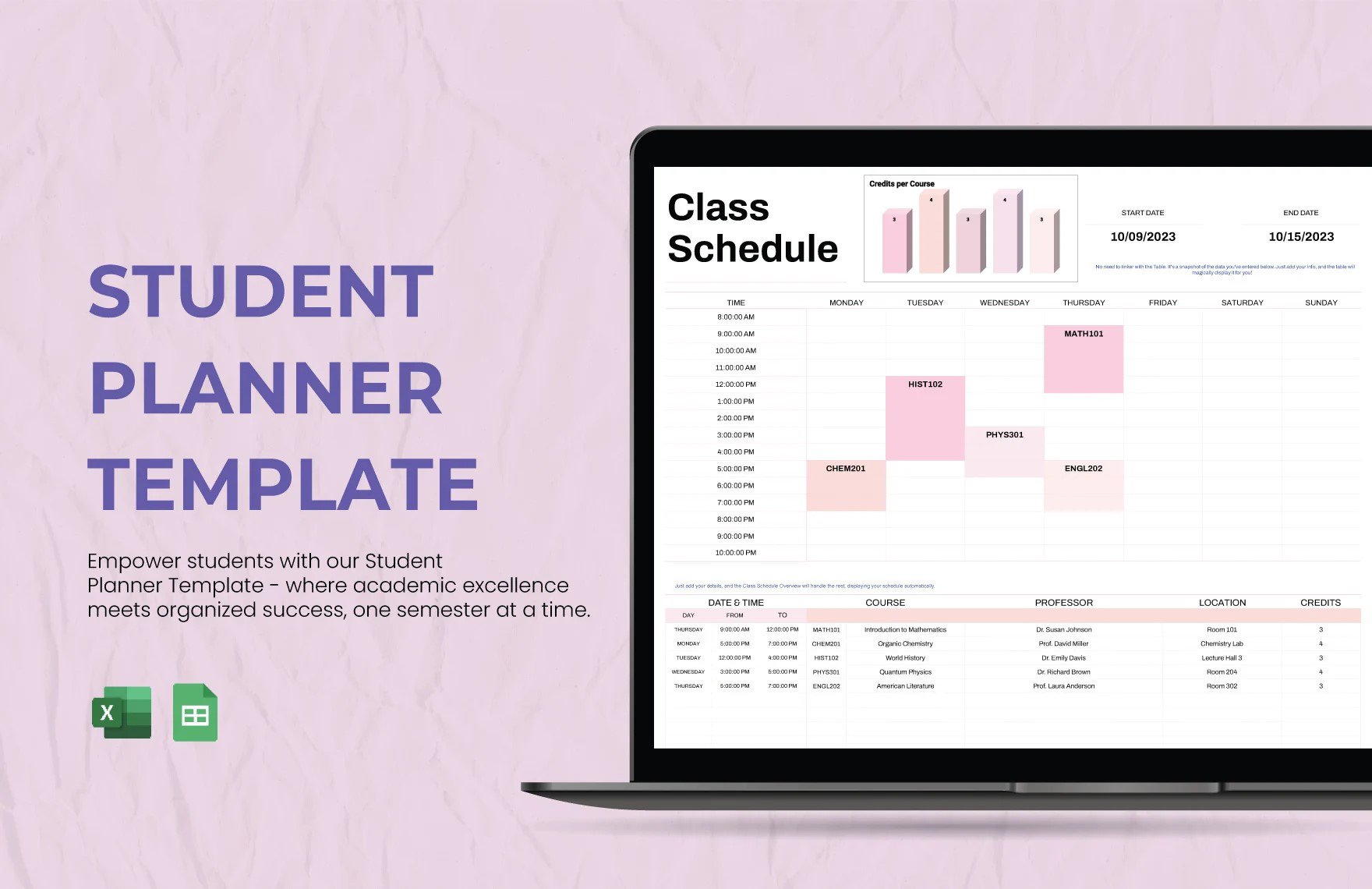 Free Student Planner Template in Excel, Google Sheets