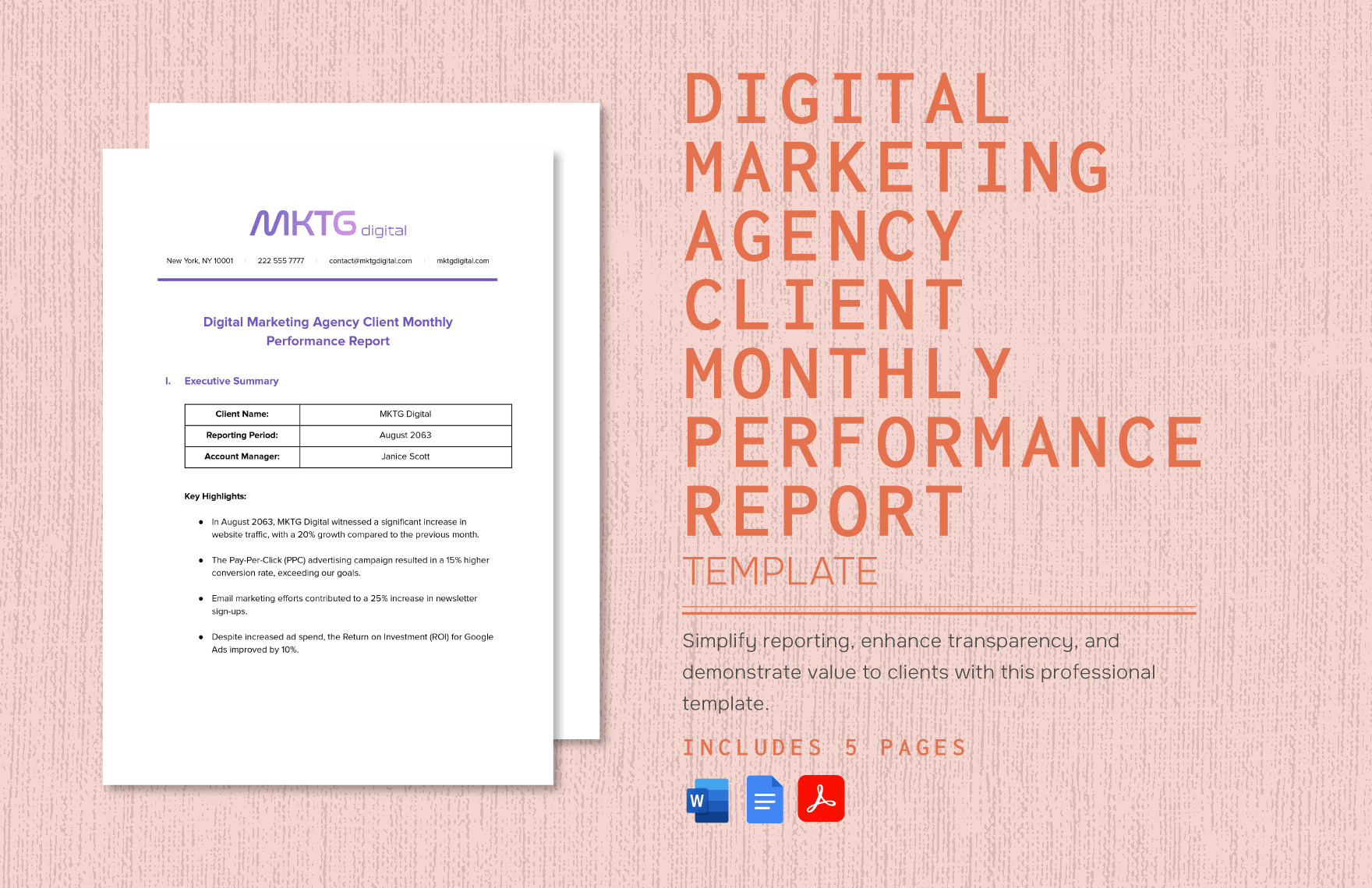 Digital Marketing Agency Client Monthly Performance Report Template
