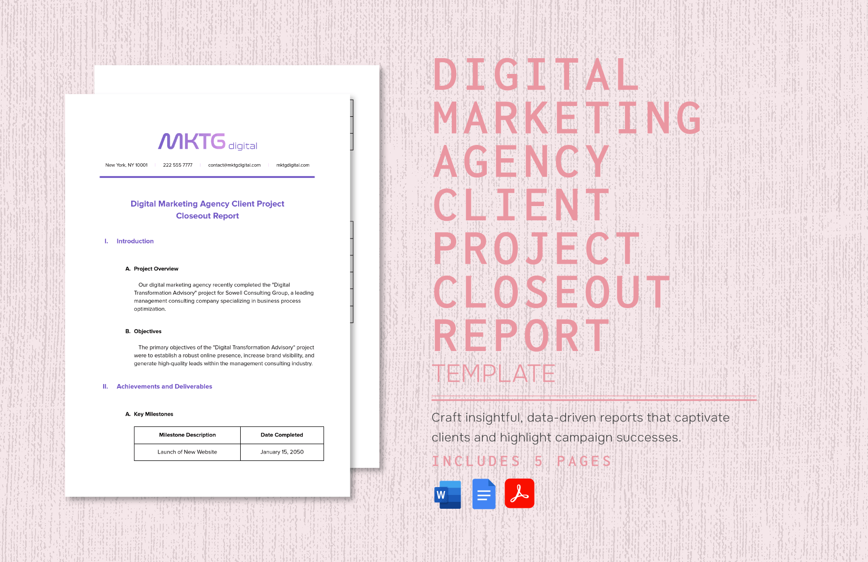 Digital Marketing Agency Client Project Closeout Report Template
