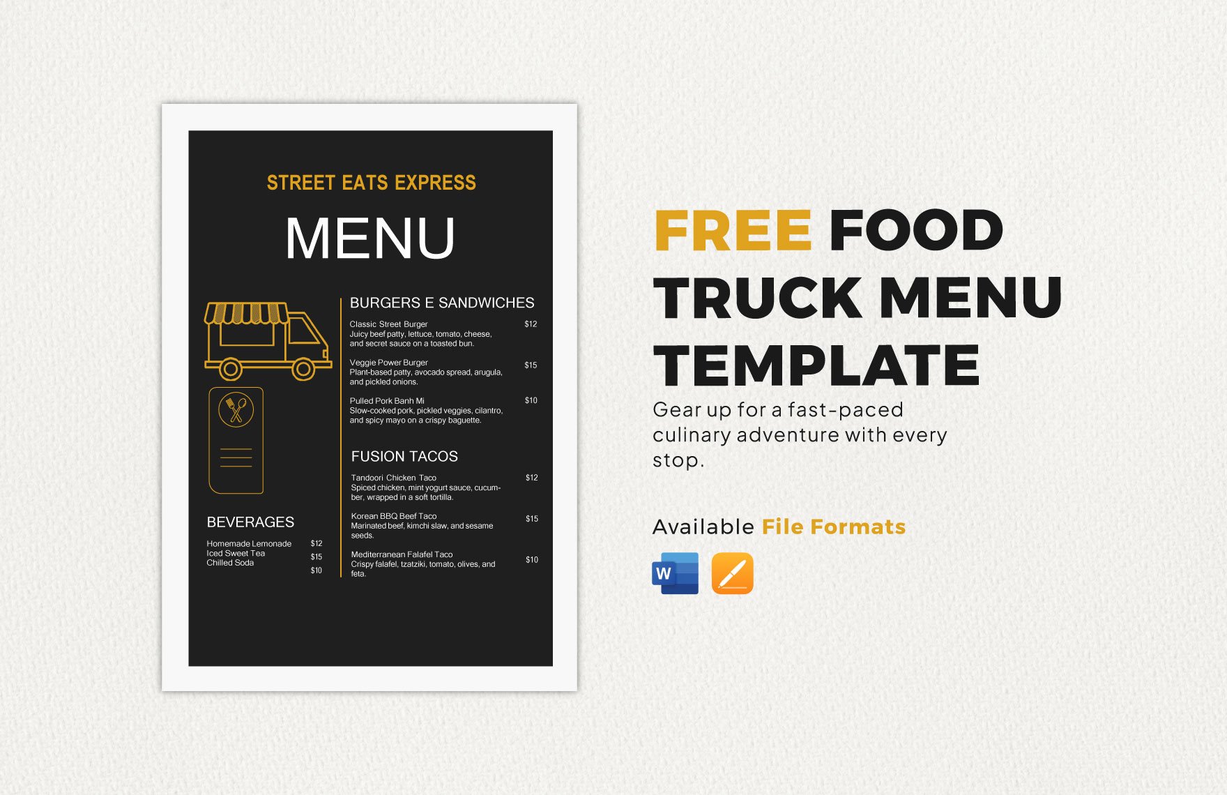 Food Truck Menu Template in Word, Apple Pages