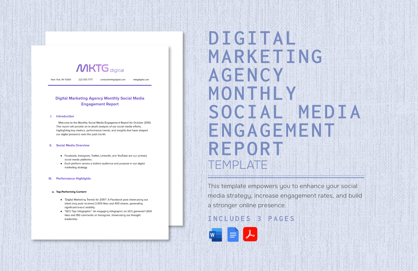 Digital Marketing Agency Monthly Social Media Engagement Report Template