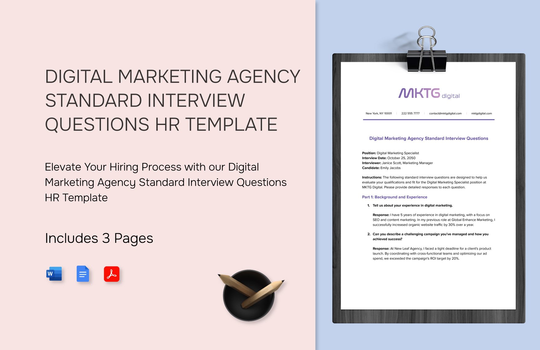 Digital Marketing Agency Standard Interview Questions HR Template in Word, Google Docs, PDF