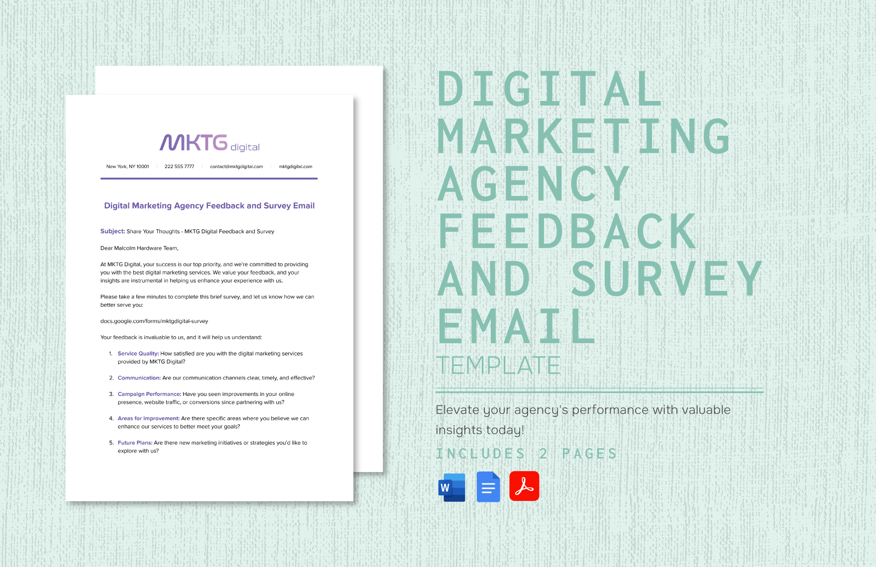 Digital Marketing Agency Feedback and Survey Email Template in Word, Google Docs, PDF