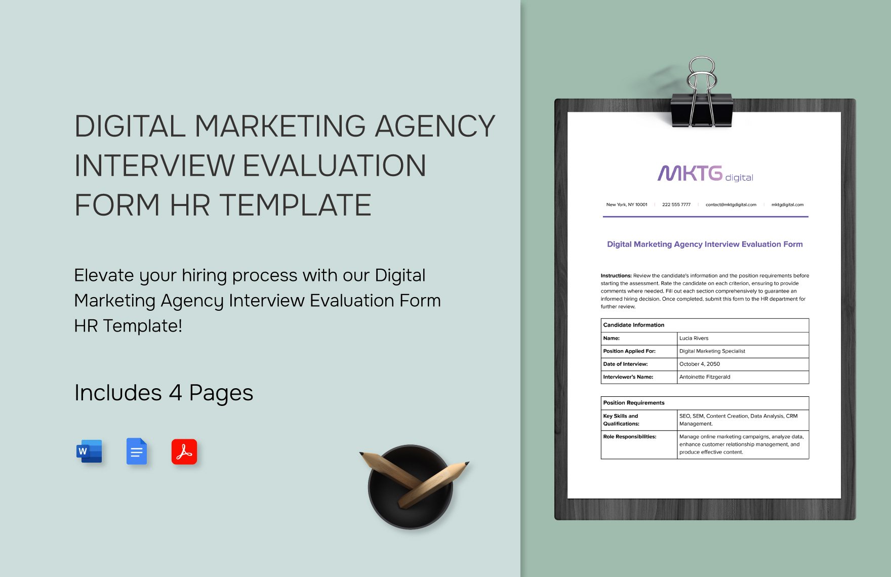 Digital Marketing Agency Interview Evaluation Form HR Template