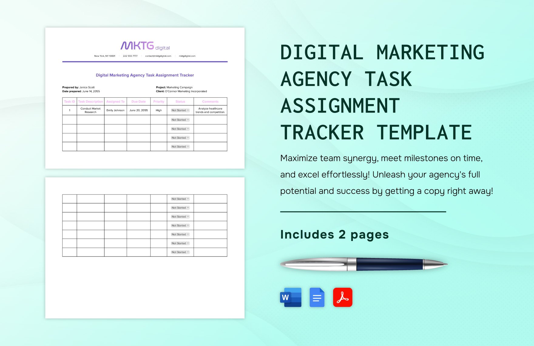 Digital Marketing Agency Task Assignment Tracker Template in Word, Google Docs, PDF
