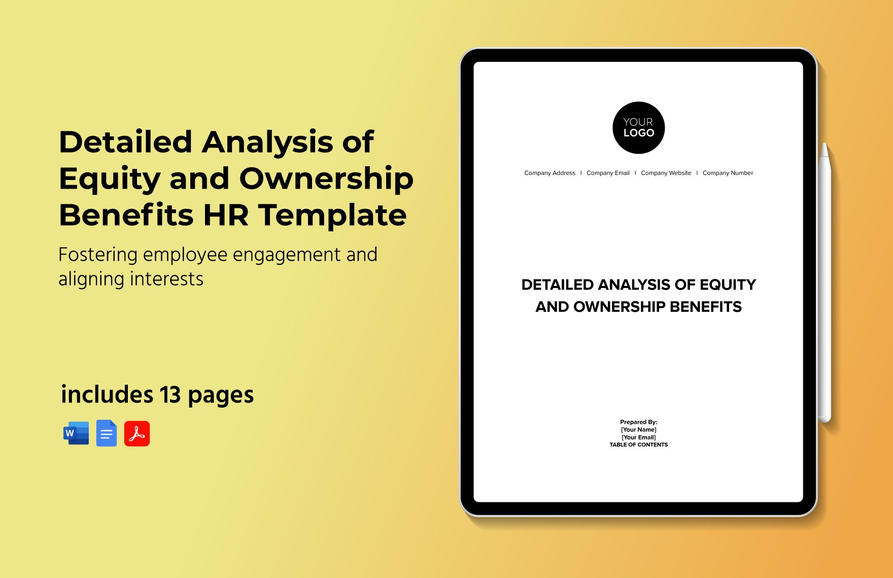 Detailed Analysis of Equity and Ownership Benefits HR Template in Word, Google Docs, PDF