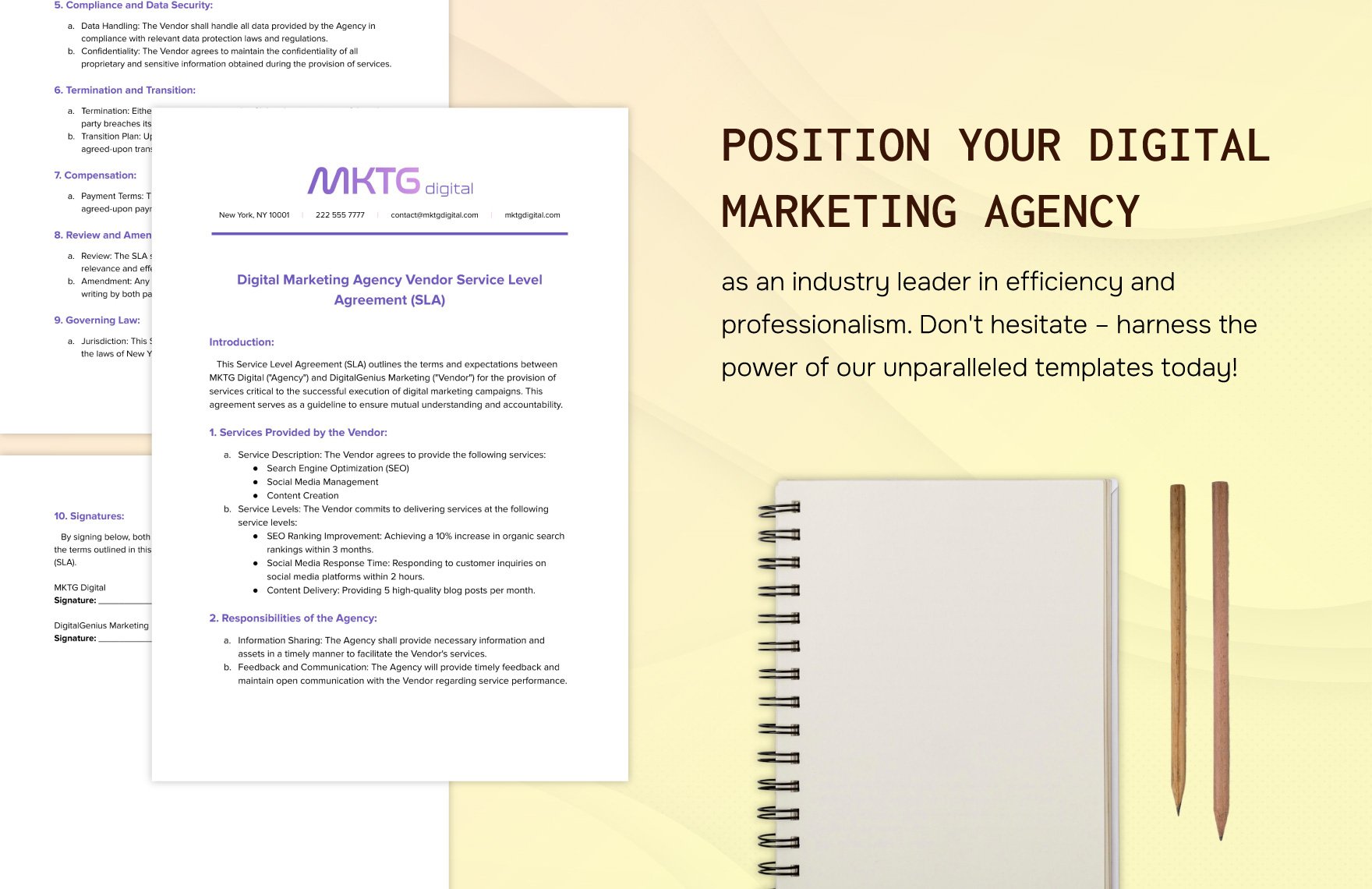 Digital Marketing Agency Vendor Service Level Agreement (SLA) Template