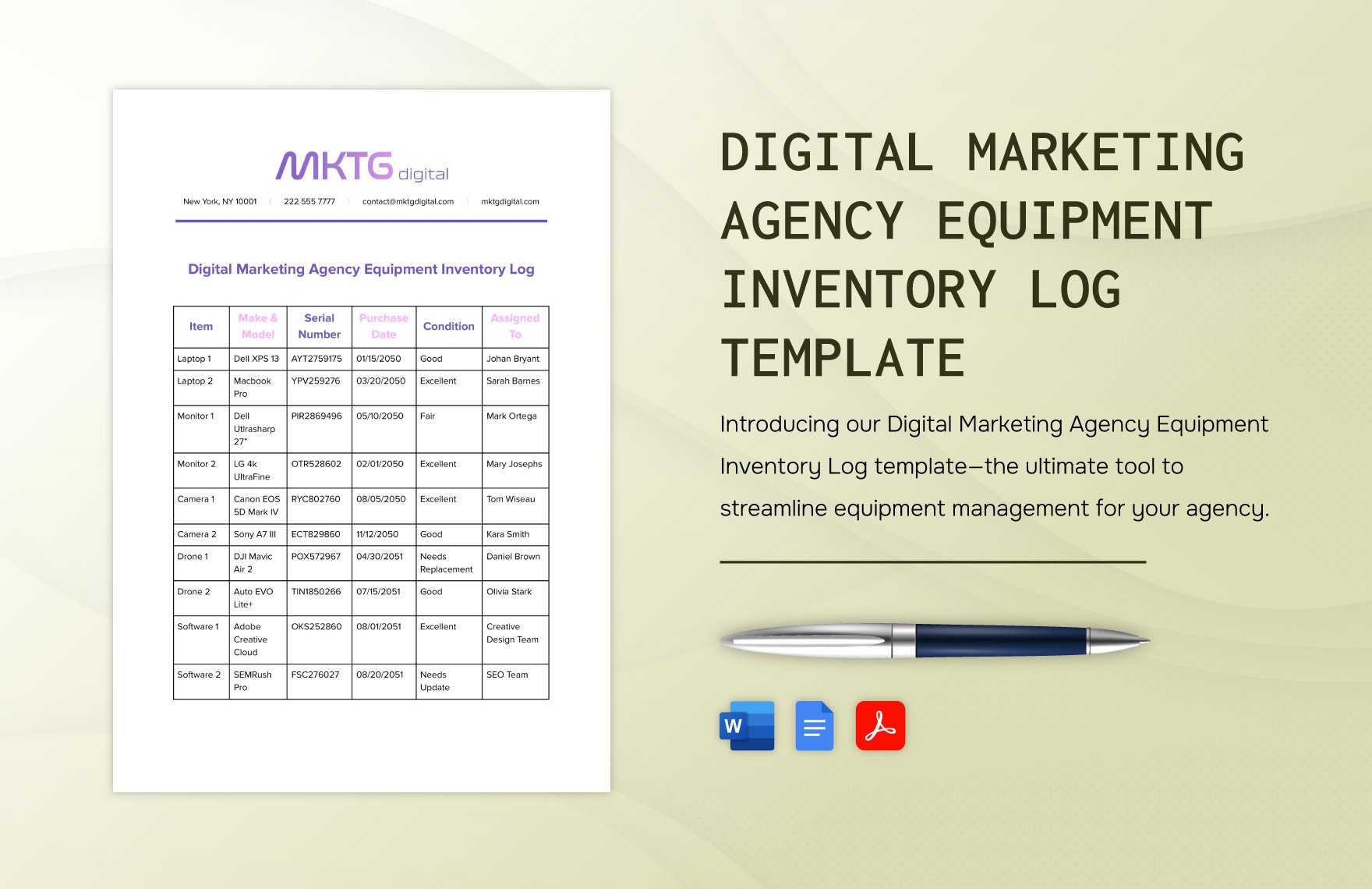 Digital Marketing Agency Equipment Inventory Log Template