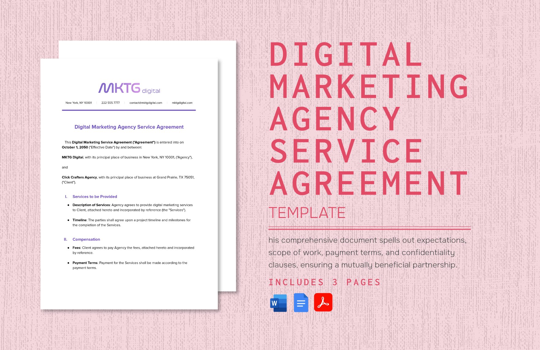 Digital Marketing Agency Service Agreement Template in Word, Google Docs, PDF