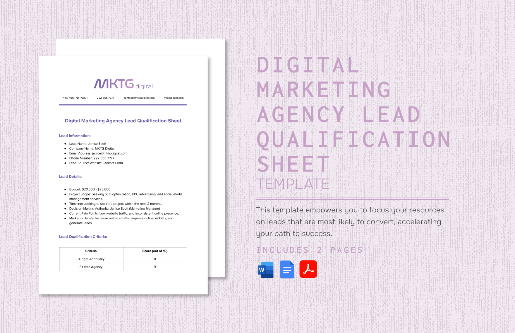 Digital Marketing Agency Lead Qualification Sheet Template