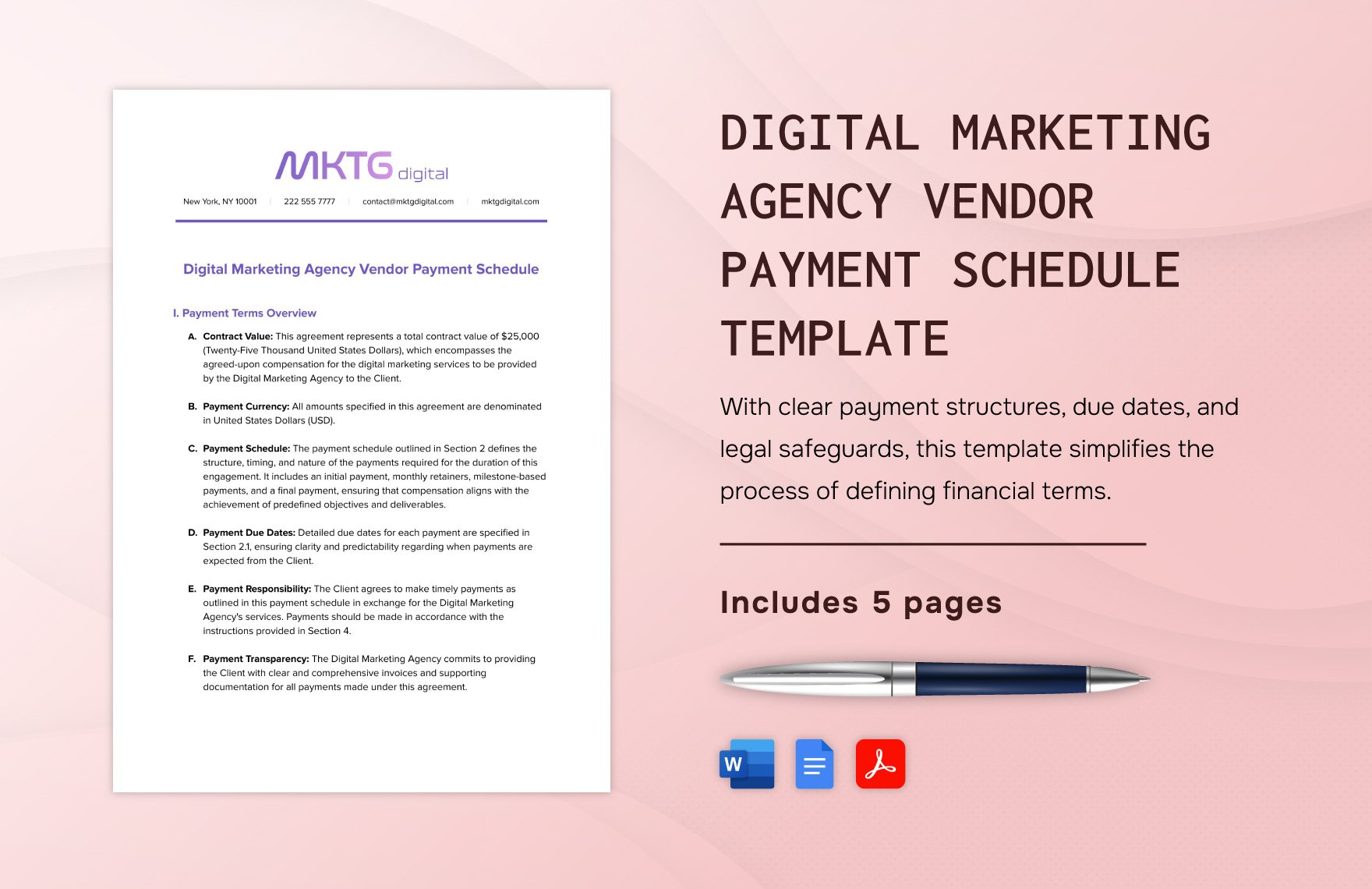 Digital Marketing Agency Vendor Payment Schedule Template