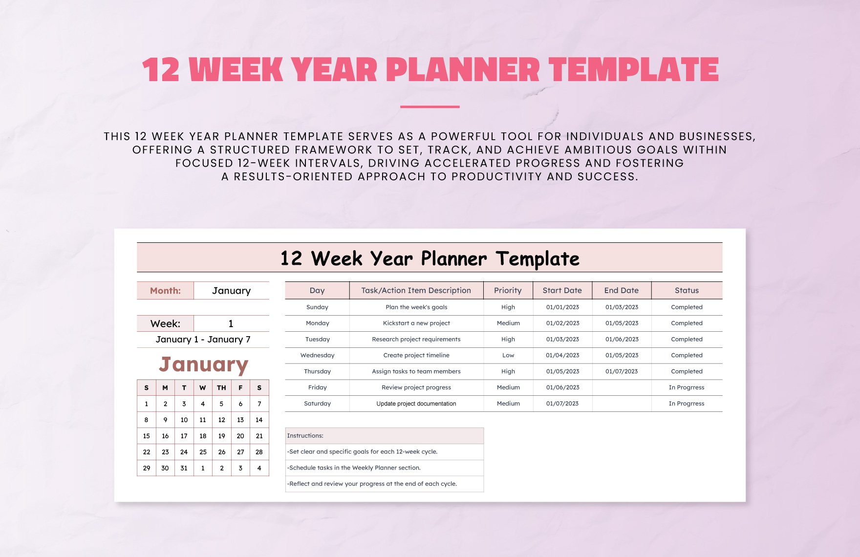 12 Week Year Planner Template