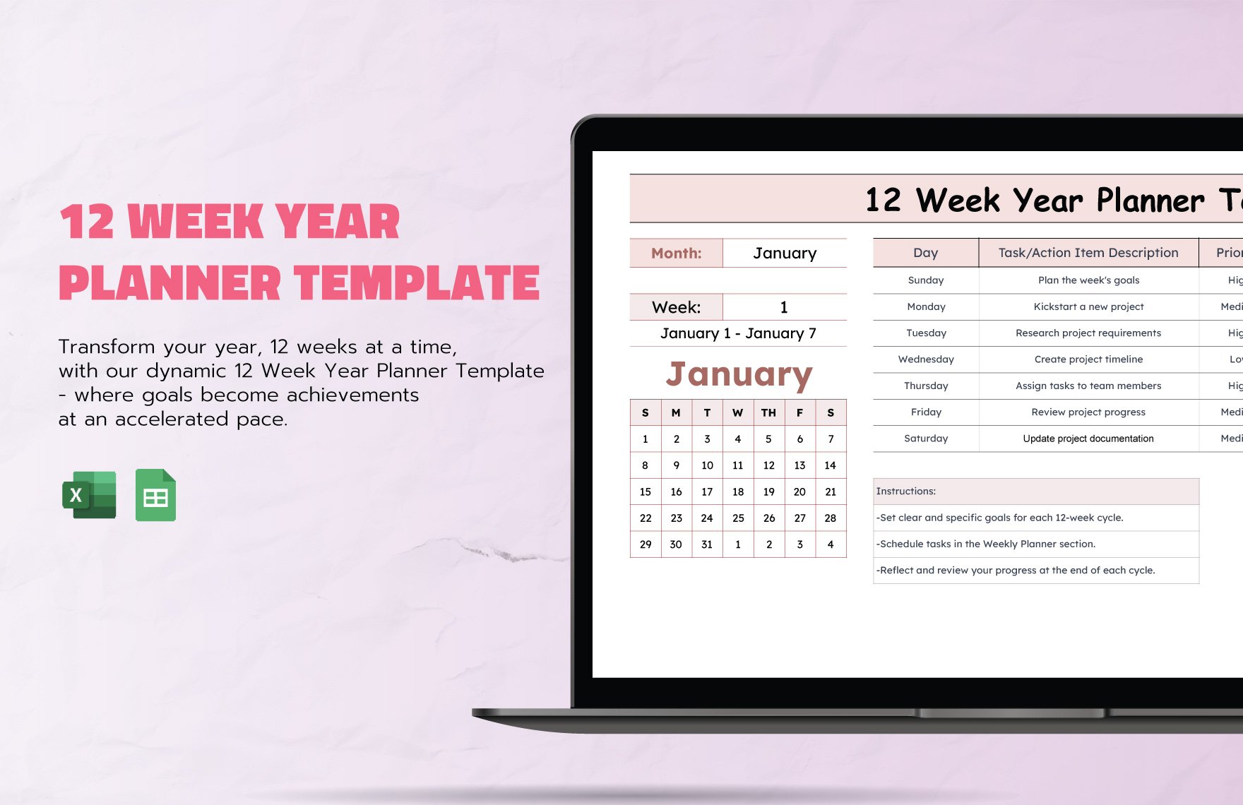 12 Week Year Planner Template