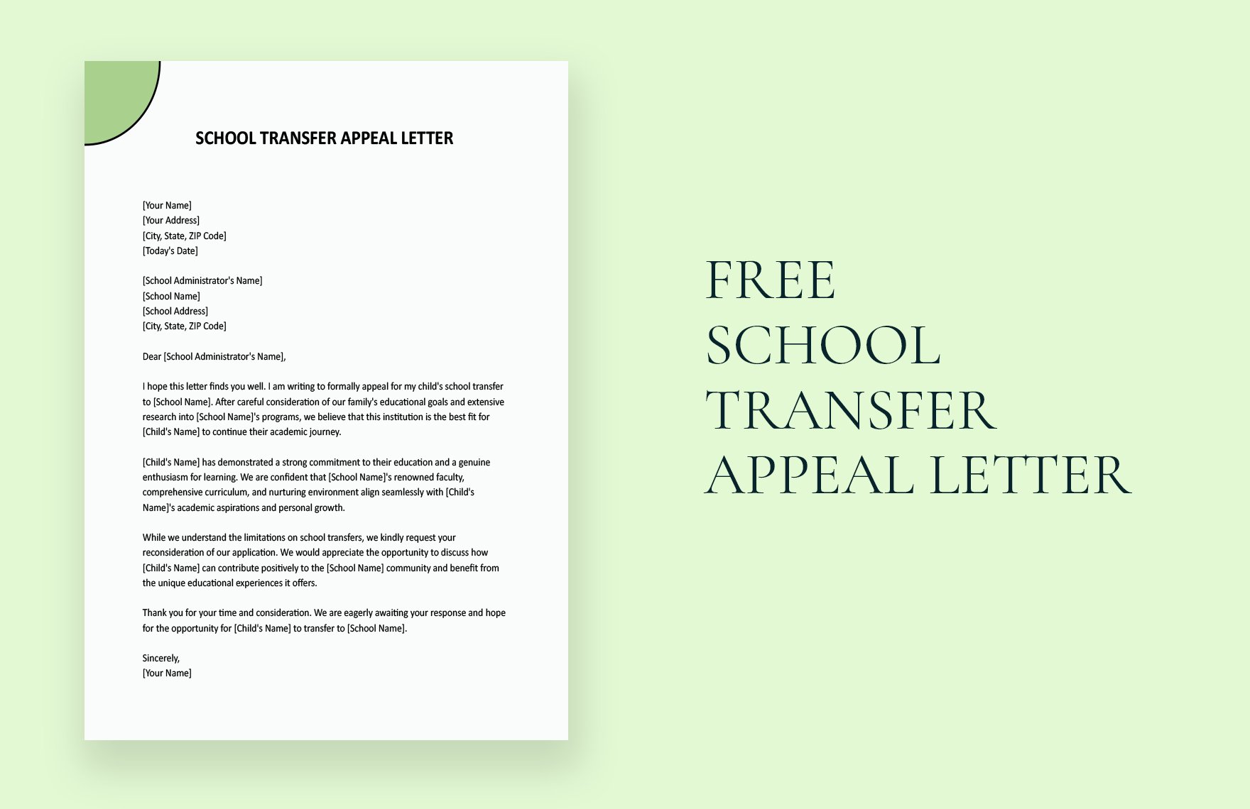 School Transfer Appeal Letter in Word, Google Docs